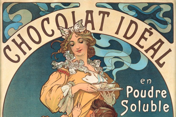 Alphonse Mucha, Chocolat Idéal. Lithographie en couleur (détail)