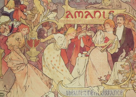 Alphonse Mucha. Les Amants, lithographie en couleurs, 1895