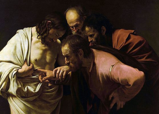 Caravaggio. L’Incrédulité de Saint Thomas, 1600-1601, Huile sur toile, 107 × 146 cm. © Bildergalerie, Potsdam