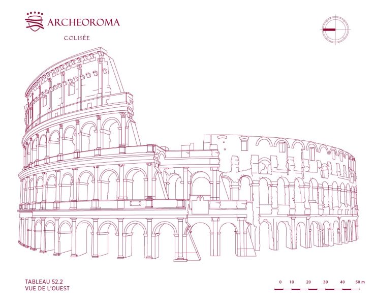 Etude architecturale de la façade ouest du Colisée (Amphithéâtre Flavien)